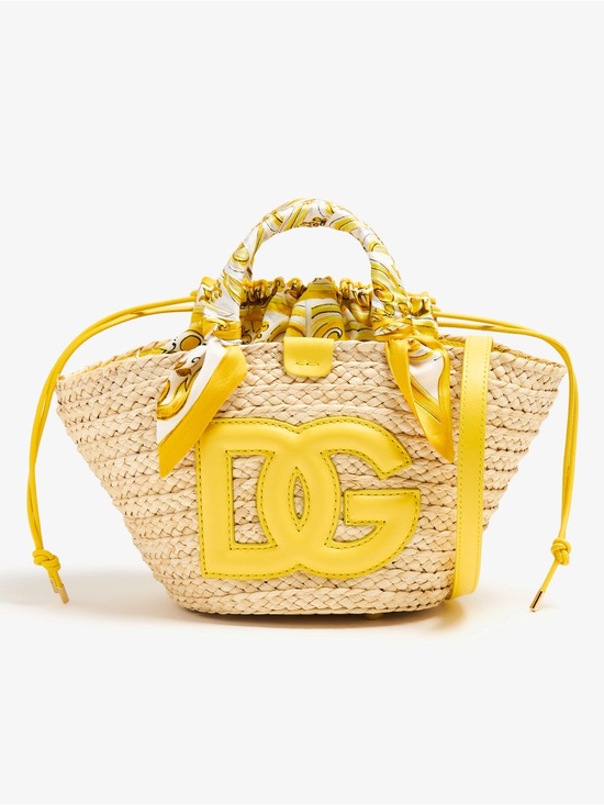 Dolce & Gabbana Handbags - Dolce & Gabbana Kendra Straw Tote Bag w/ Yellow Logo & Silk Scarf Wrapped Handle
